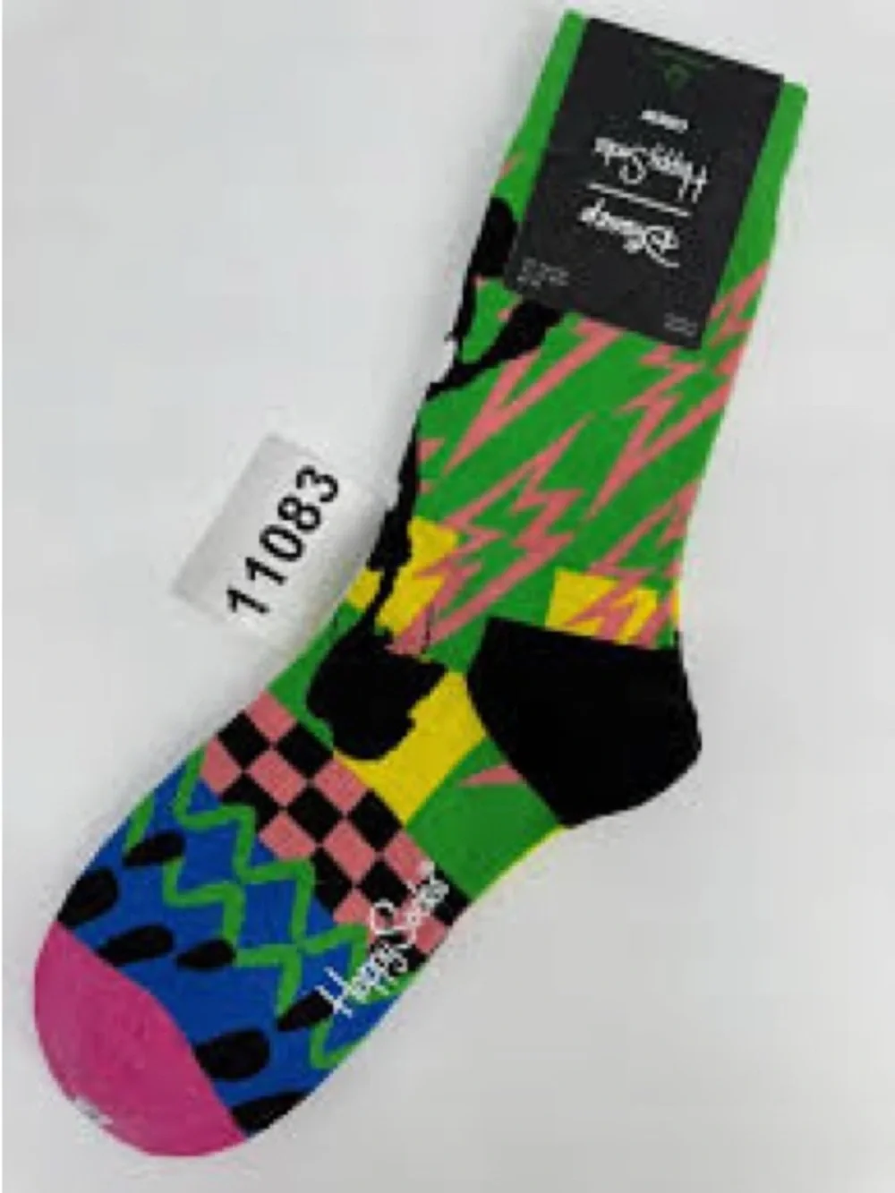 Happy Socks Neon Graphic Crew Socks - Green, Pink, Blue, Yellow & Black